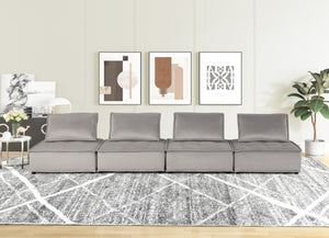 English Elm Aveline Four Piece Modular Velvet Sofa Tufted Sectional for Modern Living Rooms Light Gray B2749S00031