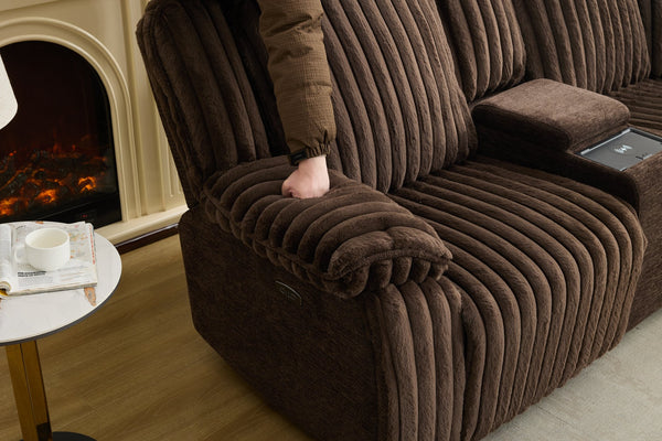 English Elm M078 Power Reclining Sectional Sofa with Dual USB Ports, Armrests & Back Reset for Ultimate Comfort Brown W1805S00080