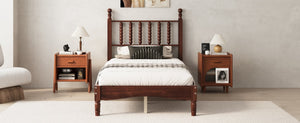 English Elm Twin Rubberwood Platform Bed Gourd Headboard Retro Bohemian Bedroom Slat Base Walnut N733P427029D
