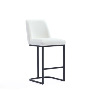 English Elm Serena Metal Upholstered Counter Stool with Leatherette Cushion, Matte Black Frame, 300 lb Capacity White B365P397932