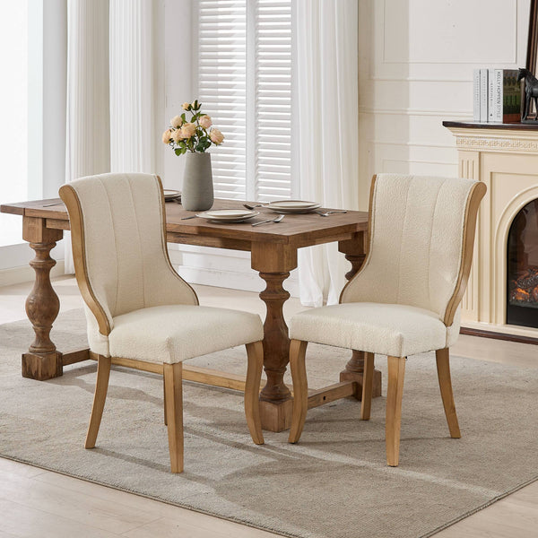 English Elm Snow velvet dining chair with plush breathable upholstery, mid-century wood trim and sculpted legs comfort and style Beige W1143P332691