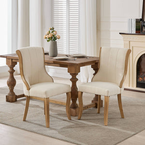 English Elm Snow Velvet dining chair with mid-century curved wood trim, plush foam support, sturdy solid wood craftsmanship and sculpted legs for elegant dining and lounge seating Beige W1143P332691