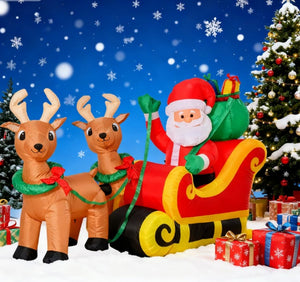 English Elm Inflatable Santa Fire Truck Yard Display with Led Lit Tree 7.5 Foot Holiday Decor T3971P412830