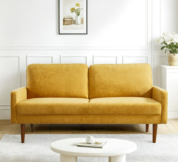 English Elm Velvet Kent 3-Seater Sofa with Plush Upholstery, European Modern-Vintage Design and Durable Build Mustard yellow B2735P291968