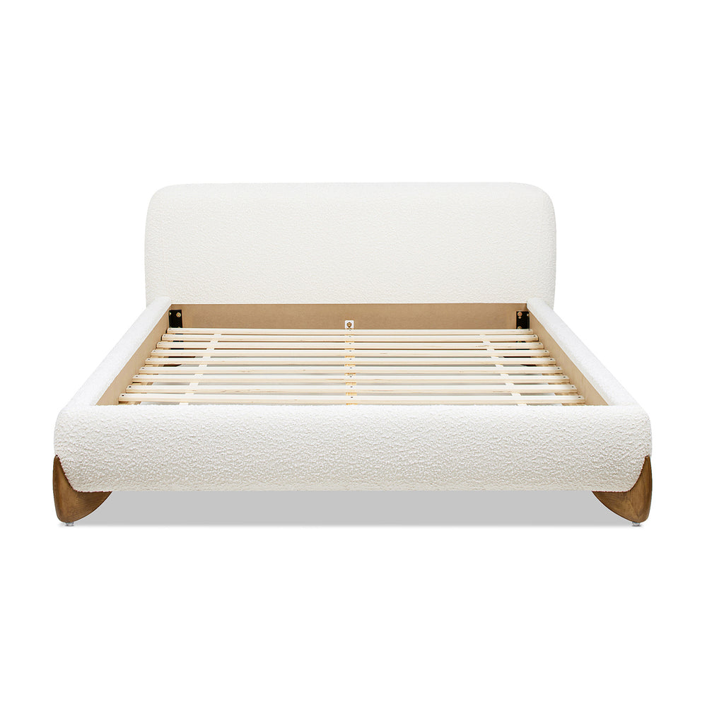 English Elm Jennifer Taylor Home - Alpine Cozy Queen Platform Bed In Ivory White Boucle With Rounded Headboard & Solid Wood Legs B2719P281849