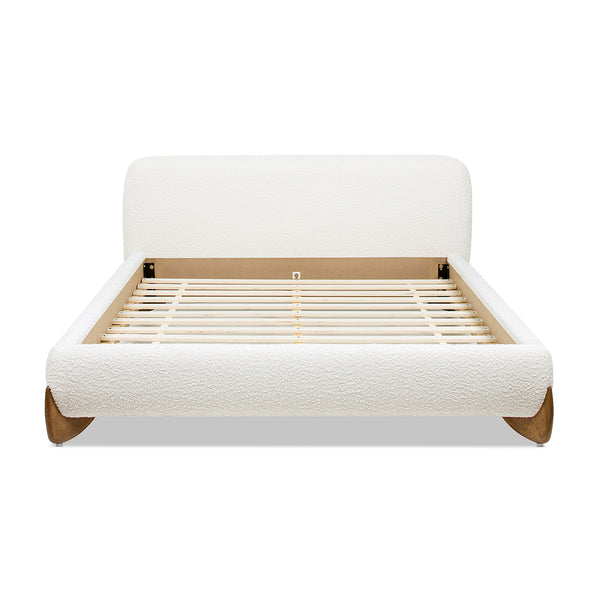 English Elm Jennifer Taylor Home - Alpine Cozy Queen Platform Bed In Ivory White Boucle With Rounded Headboard & Solid Wood Legs B2719P281849