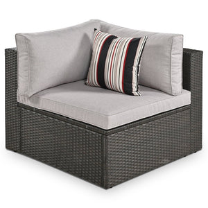 English Elm Go 7 Piece Outdoor Pe Wicker Sectional Set with Steel Frame and Striped Accent Pillows Brown FG201212AAA