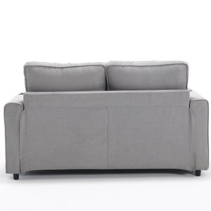 English Elm {VIDEO 3-in-1 Upholstered Futon Sofa Bed Convertible Loveseat with Tufted Back, Cup Holders & Side Pockets Light Gray W2325P183182