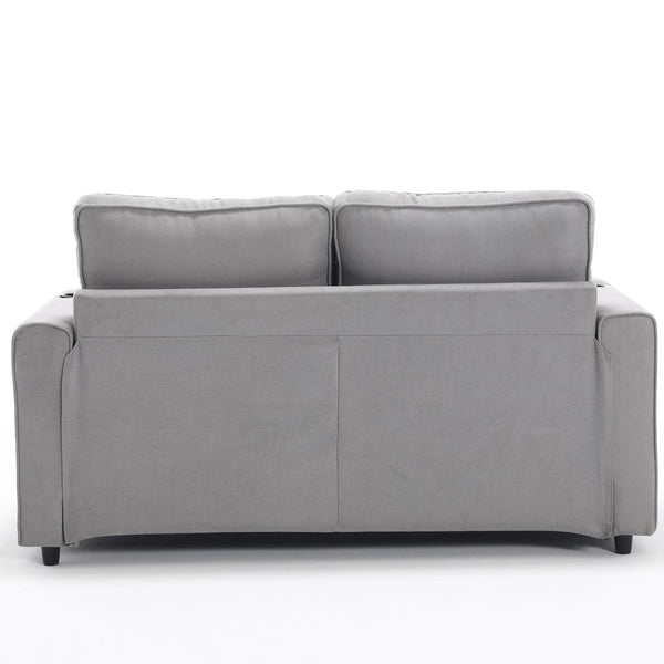 English Elm {VIDEO 3-in-1 Upholstered Futon Sofa Bed Convertible Loveseat with Tufted Back, Cup Holders & Side Pockets Light Gray W2325P183182