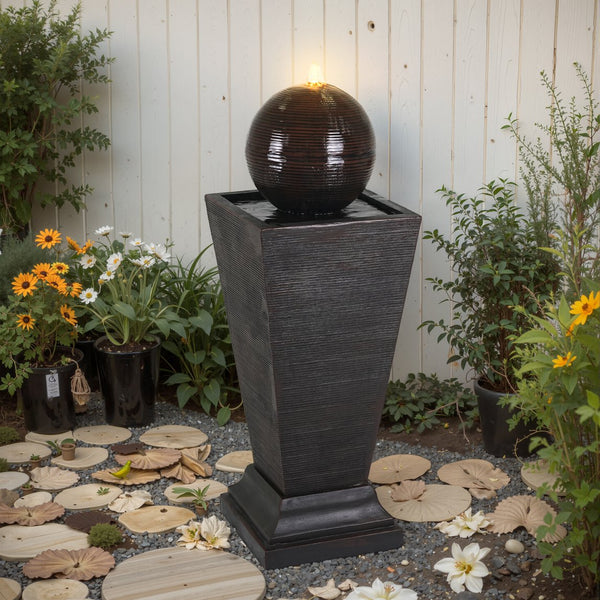English Elm Christopher Knight Home® - 35.5"H Dark Brown Tall Column Fountain with LED Uplight, Concrete Retro Design, Weather-Resistant Serenity N765P324537G