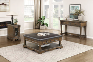 English Elm Classic Chairside Table with Fluted Pilasters, Glass Door, Adjustable Shelf and Built-In Charging Ports Brown 19.5 L x 26 W x 30 H B011P387120