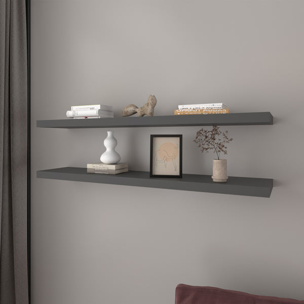 English Elm Floating Shelf Lyle Matte Gray - Set of 2 Engineered Wood Wall Shelves 47.2" Space-Saving Display Solution B092P238729