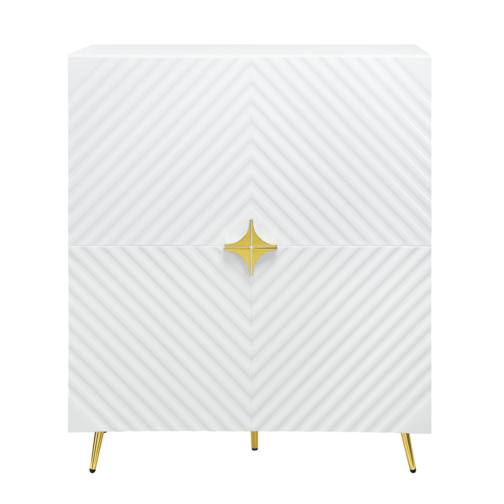 English Elm Gaines White High Gloss Accent Cabinet with Wave Design, Metal Legs, 4 Doors & Adjustable Shelves B2726P251796