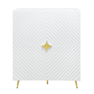 English Elm Gaines White High Gloss Accent Cabinet with Wave Design, Metal Legs, 4 Doors & Adjustable Shelves B2726P251796