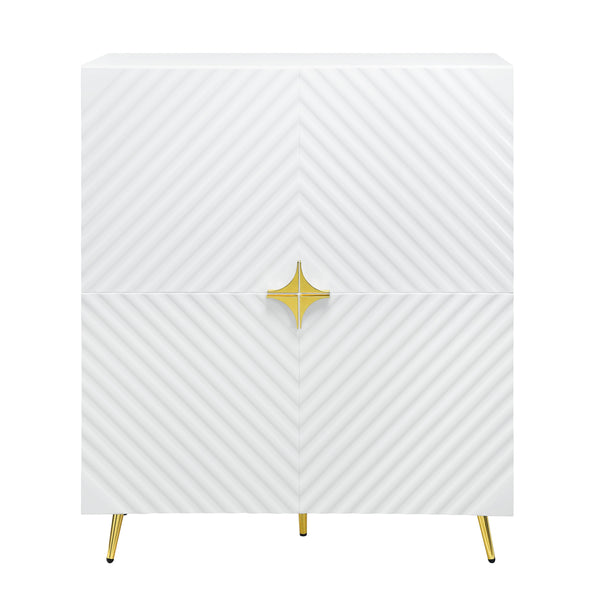 English Elm Gaines White High Gloss Accent Cabinet with Wave Design, Metal Legs, 4 Doors & Adjustable Shelves B2726P251796