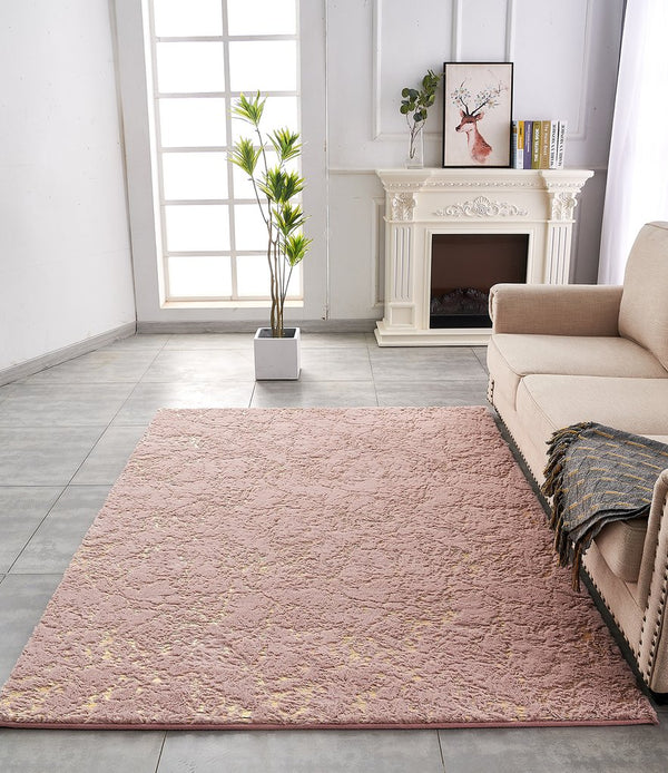 English Elm Luxury Dust Pink Faux Fur Area Rug With Gold Accents, Machine Washable, Anti-Slip Backing - 49" L B030P233672