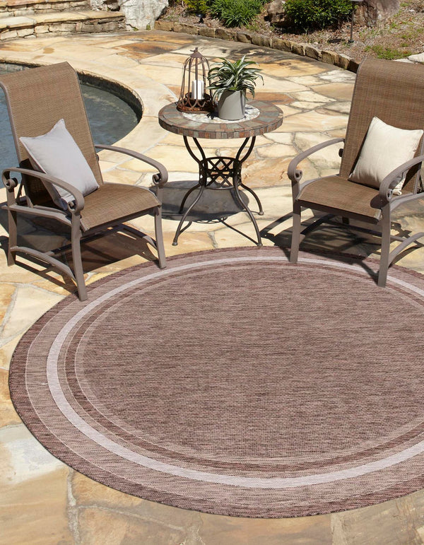 Unique Loom Outdoor Border Soft Border Machine Made Border Rug Brown, Ivory/Gray 13' 0" x 13' 0"