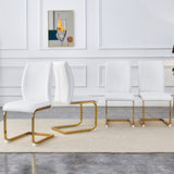 Set of 4 White PU Dining Chairs, Luxury Arch Design, High Resilience, Gold Metal Legs