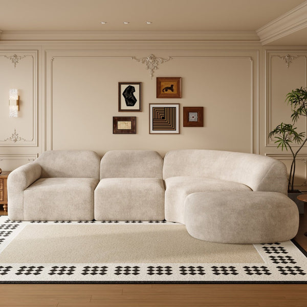 English Elm 111" Curved Sectional Sofa Set Plush Lamb Wool Upholstery Deep Seat Ottoman Lounge Espresso N767P371305E