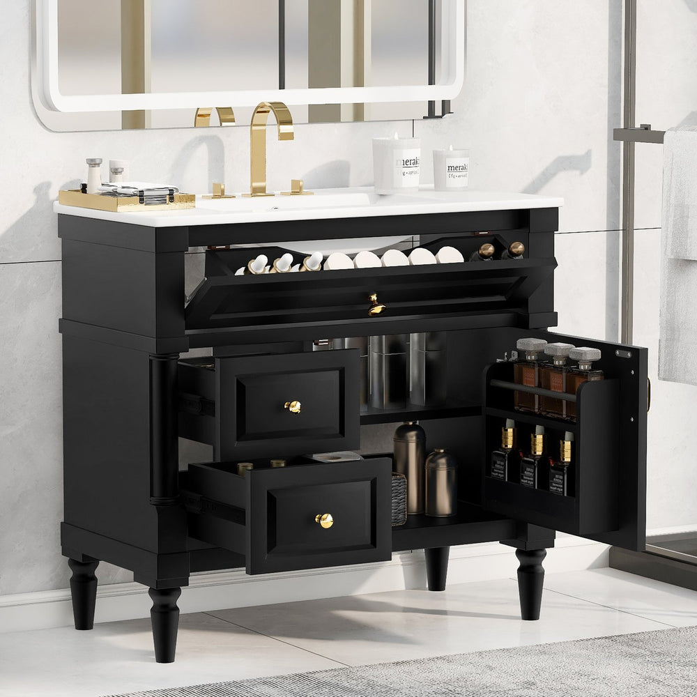English Elm 36" Bathroom Vanity With Elegant Ceramic Sink, Adjustable Storage, And Sleek Black Finish For Modern Style N725P356064B