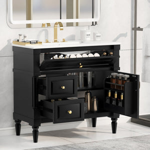 English Elm 36" Bathroom Vanity With Elegant Ceramic Sink, Adjustable Storage, And Sleek Black Finish For Modern Style N725P356064B