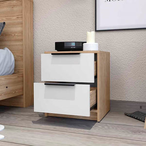 English Elm White Two-tone Oak Nightstand with Dual Drawers for Modern Scandinavian Bedrooms B062P431137