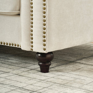 English Elm Modern Chenille 3+2 Seater Sofa with Rolled Arms, Velvet Touch, Nailhead Trim, Solid Wood Legs, Cozy Beige W3373S00022