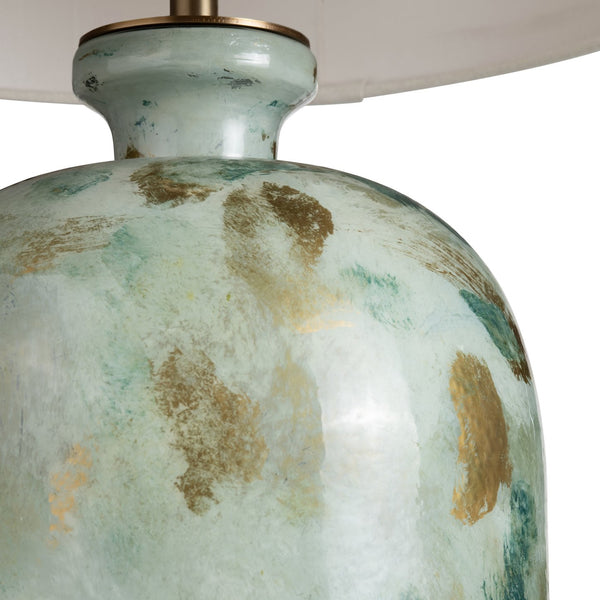 Crestview Collection 29"H Hand-painted Glass Table Lamp With Oatmeal Shade, Vibrant Green Accents & Elegant Design   Cvazbs121