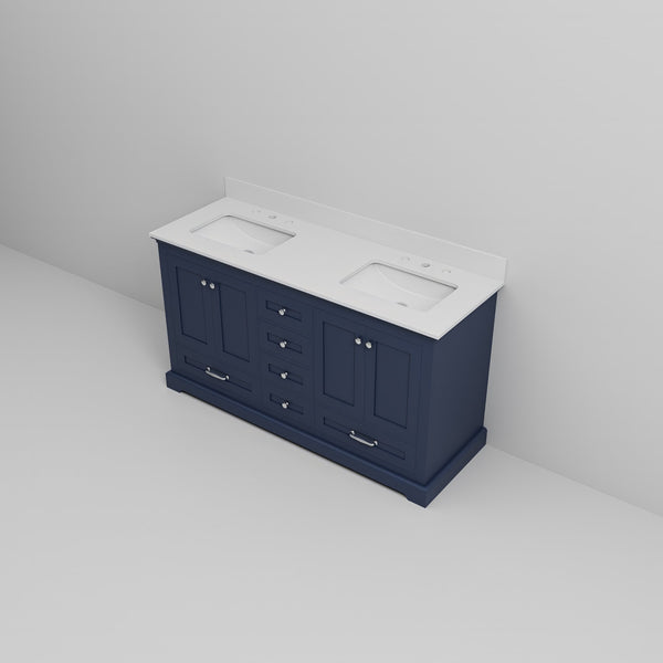 English Elm Navy Blue Double Bath Vanity 60" W X 22" D With Elegant White Quartz Top & Ample Storage Space B2731P258246