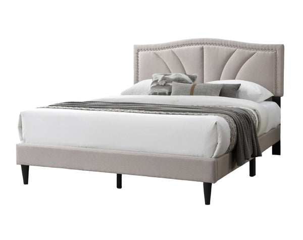 English Elm Modern Burlap Upholstered Full Platform Bed Curved Headboard with Nailhead Trim Detail B011P418593