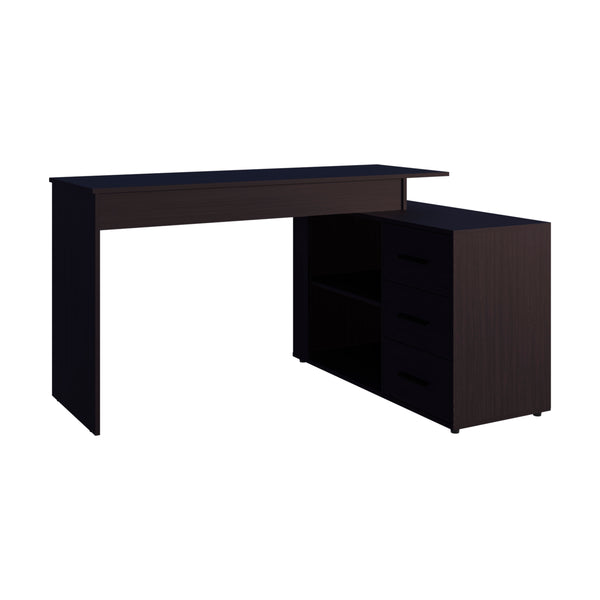 English Elm Cornville Modern L-Shaped Desk Wenge with 3 Drawers, Scratch-Resistant Surface and Ample Storage B128P375304