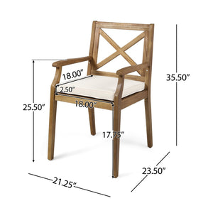 English Elm 7 Piece Acacia Wood Outdoor Dining Set Teak Finish Iron Hairpin Legs Cushioned N762S000044AAK