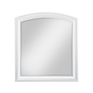 English Elm Modern Birch Veneer Dresser with Curved Mirror Seven Drawers Chrome Pulls Bedroom White B011S02345