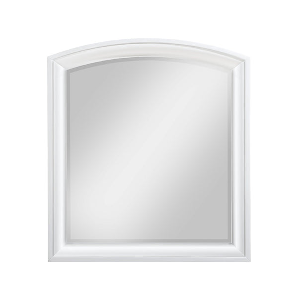 English Elm Modern Birch Veneer Dresser with Curved Mirror Seven Drawers Chrome Pulls Bedroom White B011S02345