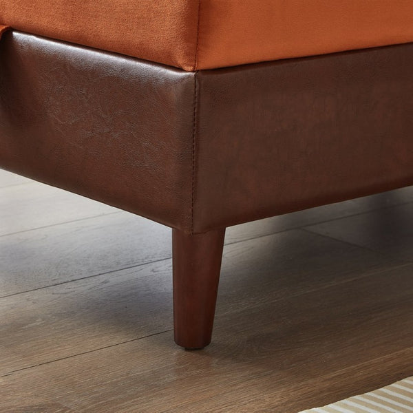 English Elm 65" Velvet Storage Chaise Lounge with Pu Leather Panels Eucalyptus Frame Accent Seat Orange+Dark Brown W1097P434116