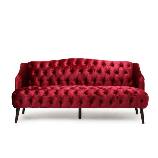 English Elm Comfy Hi-back Three Seat Sofa with Tufted Pu Upholstery and Tapered Birch Legs N760P178601R