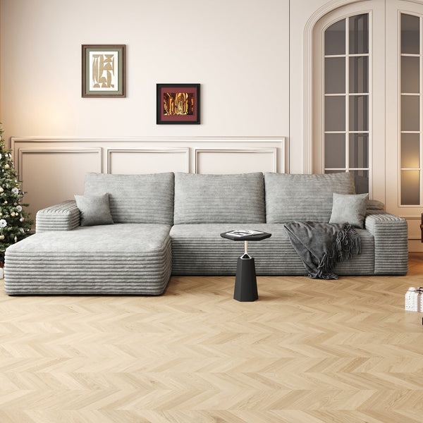 English Elm 107" Cloud Sectional Couch - Reversible L-Shape Chaise, Plush Corduroy, No Assembly, Cozy Comfort! W2824S00039