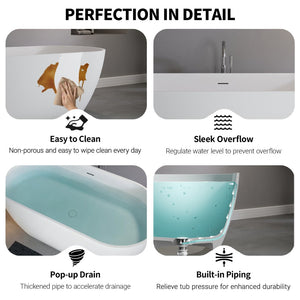 English Elm 63" Stone Resin Freestanding Soaking Tub Matte Sculpted Surface for Spa Bathroom W1920P412393