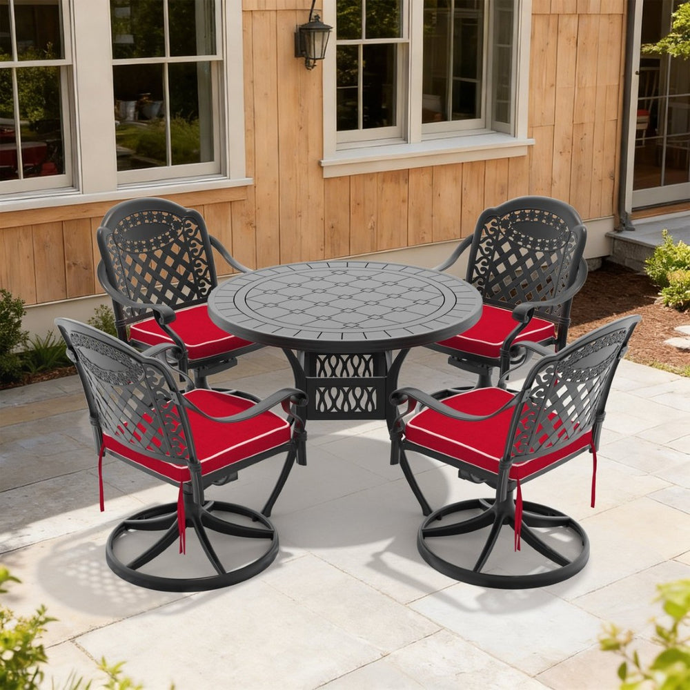 English Elm 5-piece Cast Aluminum Outdoor Dining Set with Round Table and Four Swivel Chairs W1710S00304