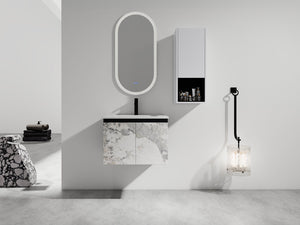 English Elm 24" Wall-Mounted Bathroom Vanity Set With Soft Close Doors, Ceramic Sink, And Side Cabinet Storage W999S00330