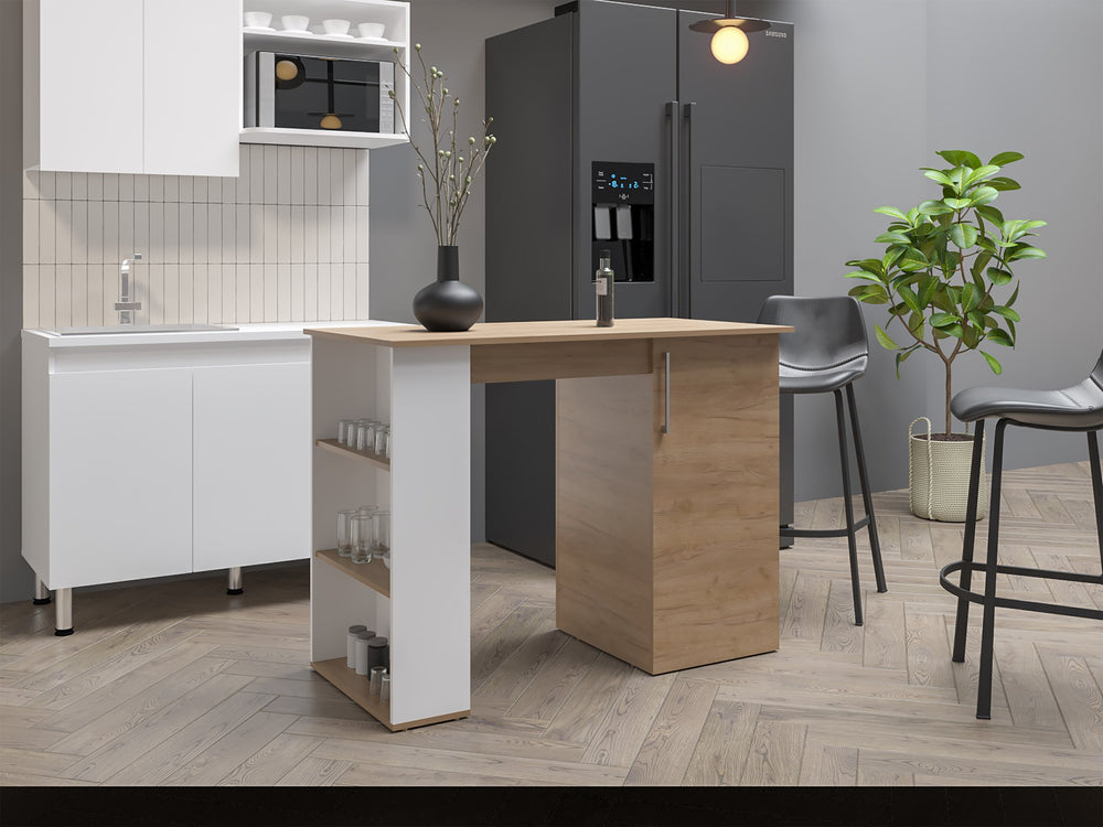 English Elm Allen 47.4" Wide Kitchen Island with Cabinet & 5 Shelves, Multi Finish Countertop for Dining Prep Storage B070P286429