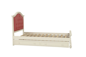 English Elm Contemporary Twin Bed with Trundle and Tufted Upholstered Headboard, Sturdy Slats, Kids Bedroom Furniture Pink,White 83 L x 12 W x 9 H B011S02033