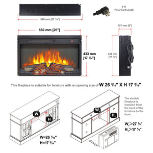 English Elm 26 Inch Slim Electric Fireplace Insert with Log Set Realistic Flame and Remote Timer W1769P345285