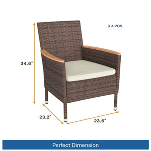 English Elm 4-piece Outdoor Pe Rattan Dining Armchair Set with Cushions for Patio Deck Brown B082P455160