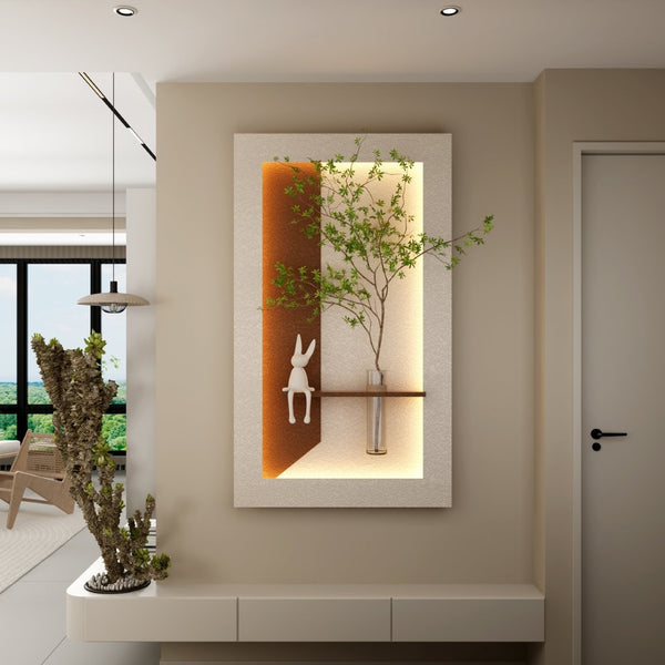 English Elm Adjustable Led Sandstone 3d Wall Art with Faux Botanicals and Rabbit Figurine Accent W2700P389346