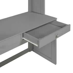 English Elm Twin Loft Bed System with Wardrobe Desk and Shelving for Kids Shared Bedroom Gray LT000820AAE-1