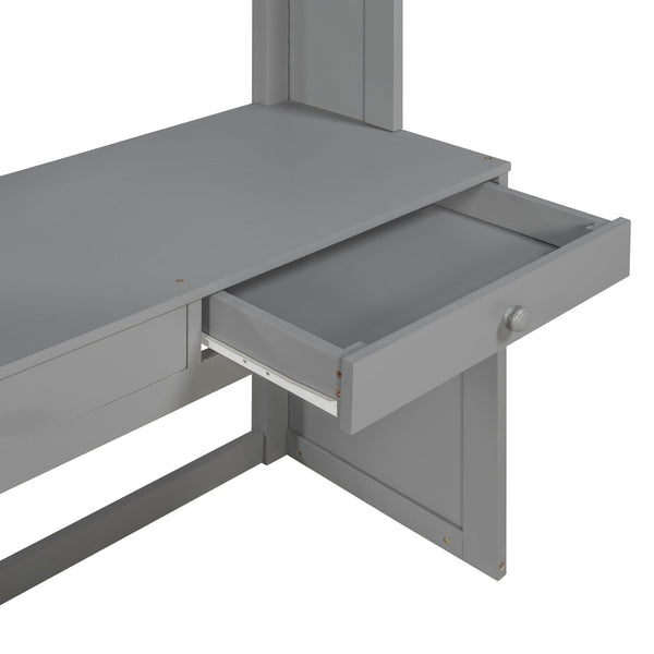 English Elm Twin Loft Bed System with Wardrobe Desk and Shelving for Kids Shared Bedroom Gray LT000820AAE-1