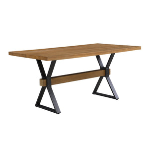 English Elm Christopher Knight Home® - X-shaped farmhouse dining table with thick 63" top, X-legs & powder-coated steel frame for six guests Brown N771P256935W