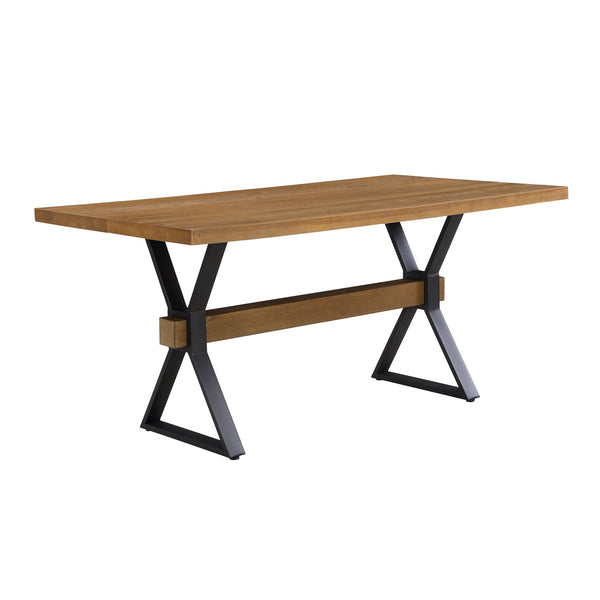English Elm Christopher Knight Home® - X-shaped farmhouse dining table with thick 63" top, X-legs & powder-coated steel frame for six guests Brown N771P256935W
