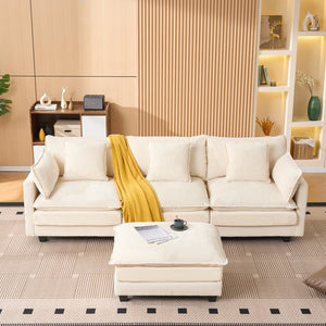 English Elm Beige Chenille Sectional Sofa with Modular Ottoman for Living Room or Studio Beige W2603S00001